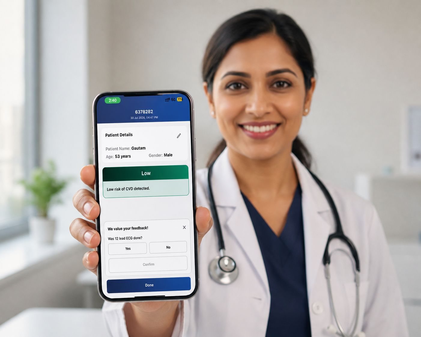 A patient checking in with a clinician at a front desk